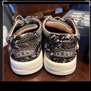 Hey Dude Black and White Snake Print Loafers